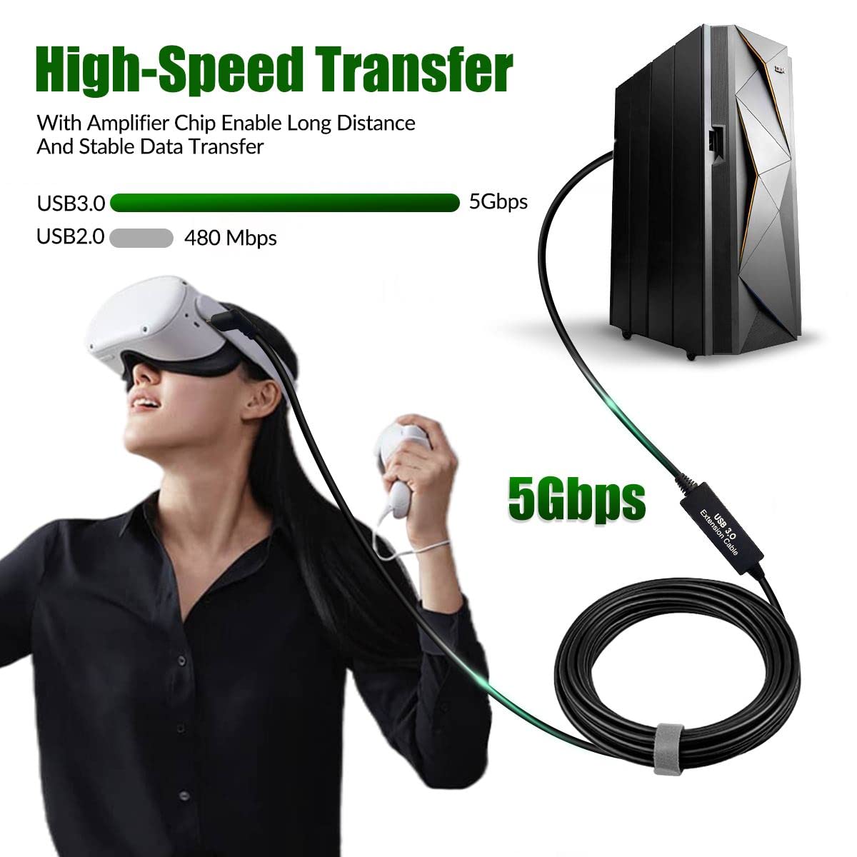 W Wdx Mast Dynapoint Limited Vr Link Cable,Compatiblewith Oculus Quest 2/Quest 3 Link Cable 26Ft,Usb 3.1 To Usb C For Quest 2/Steam Vr Virtual Reality Headset Game Connection Pc,8M