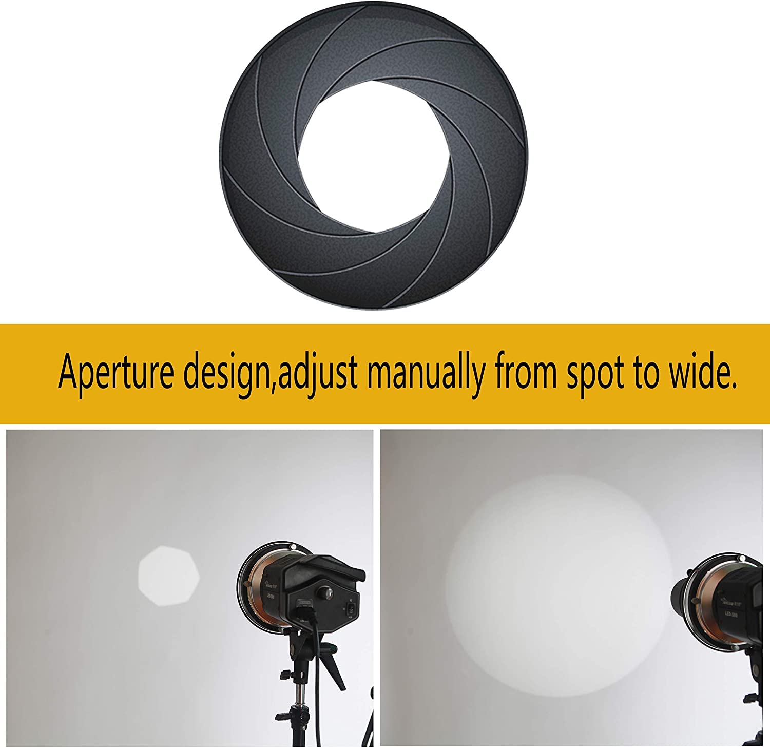 Alluneitter Bowens Mount Snoot,Strobe Video Snoot Conical Projector Snoot With Optical Lens Kit Include Various Gobos Used For V