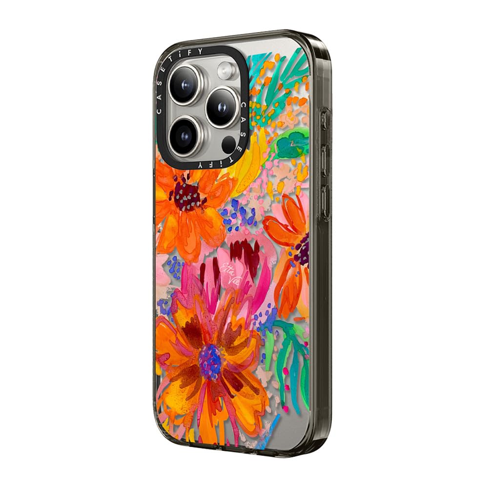 Casetify Compact Iphone 15 Pro Case [2X Military Grade Drop Tested / 4Ft Drop Protection]   Ettavee Watercolor Fleurs   Clear Bl