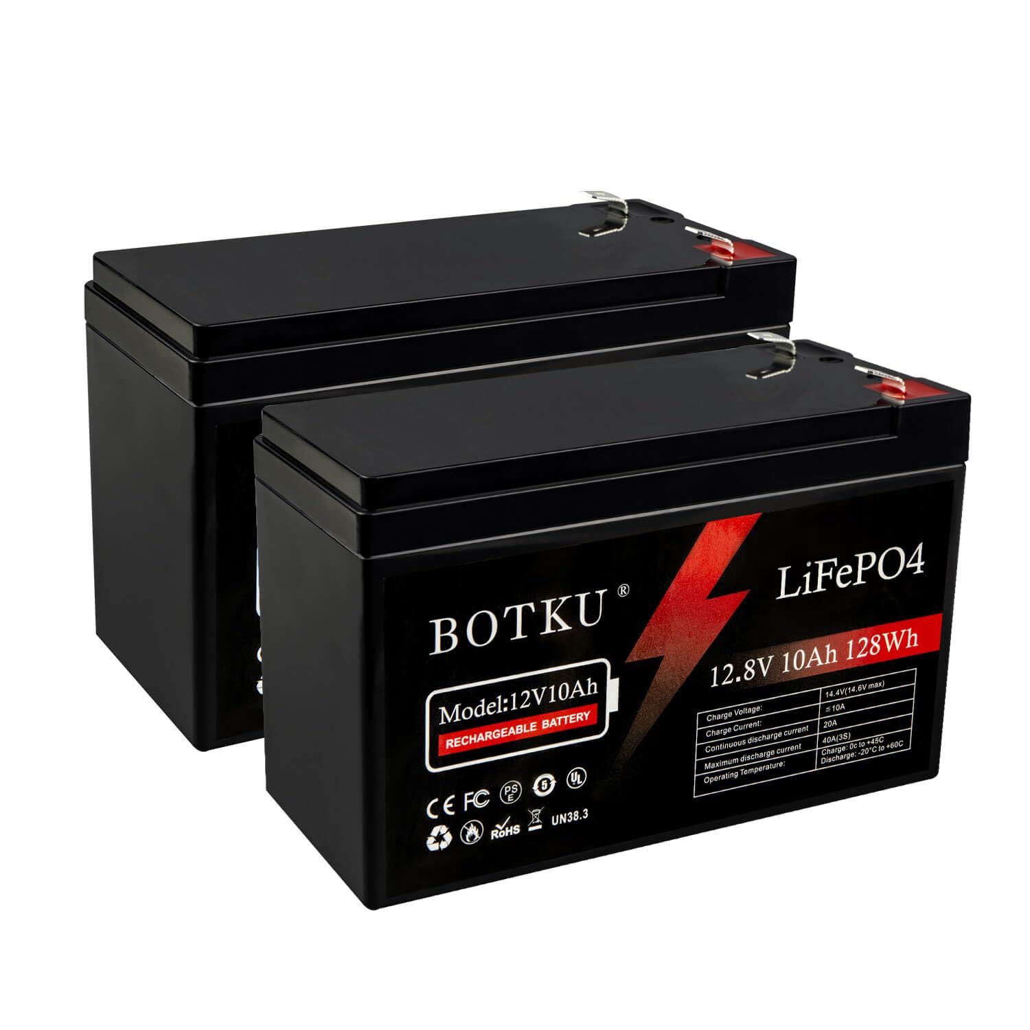 BOTKU 2 Pack 12V 10Ah Lithium LiFePO4 Deep Cycle Battery, 3000+ Cycle Rechargeable Lithium Iron Phosphate Battery for Solar, Fis