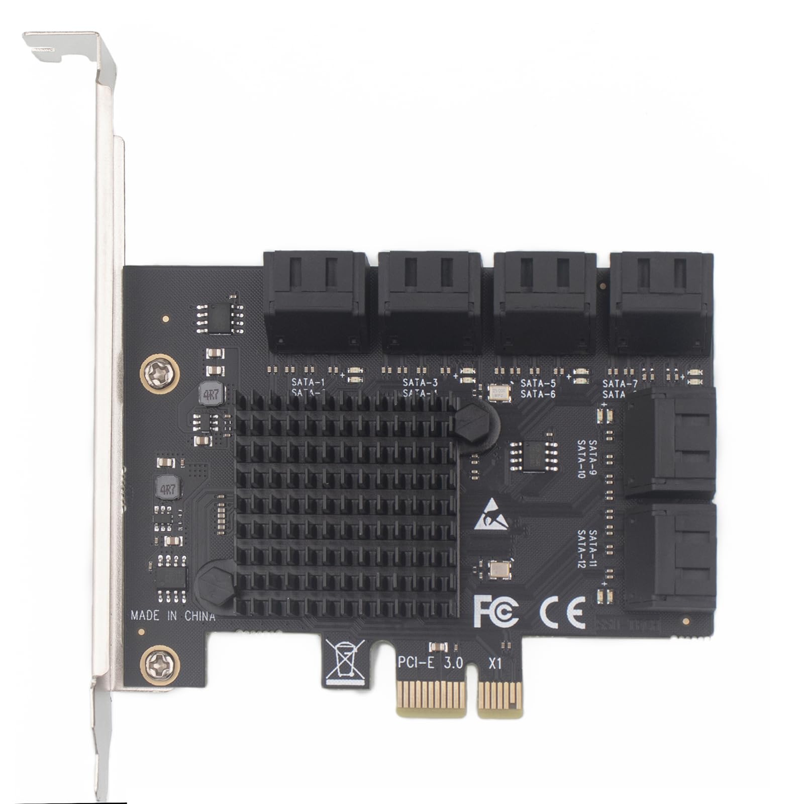 12 Port Pcie Sata Expansion Card With Sata Cables And 1:5 Sata Splitter Power Cable   Compatible With Windows, Linux, Mac Os, Na