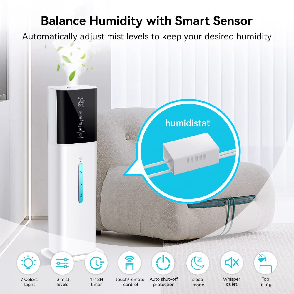 Humidifiers Large Room Bedroom With 7 Colors Light,Honovos 8L 2.1Gal Quiet Ultrasonic Cool Mist Topfill Humidifier With 360 Nozz