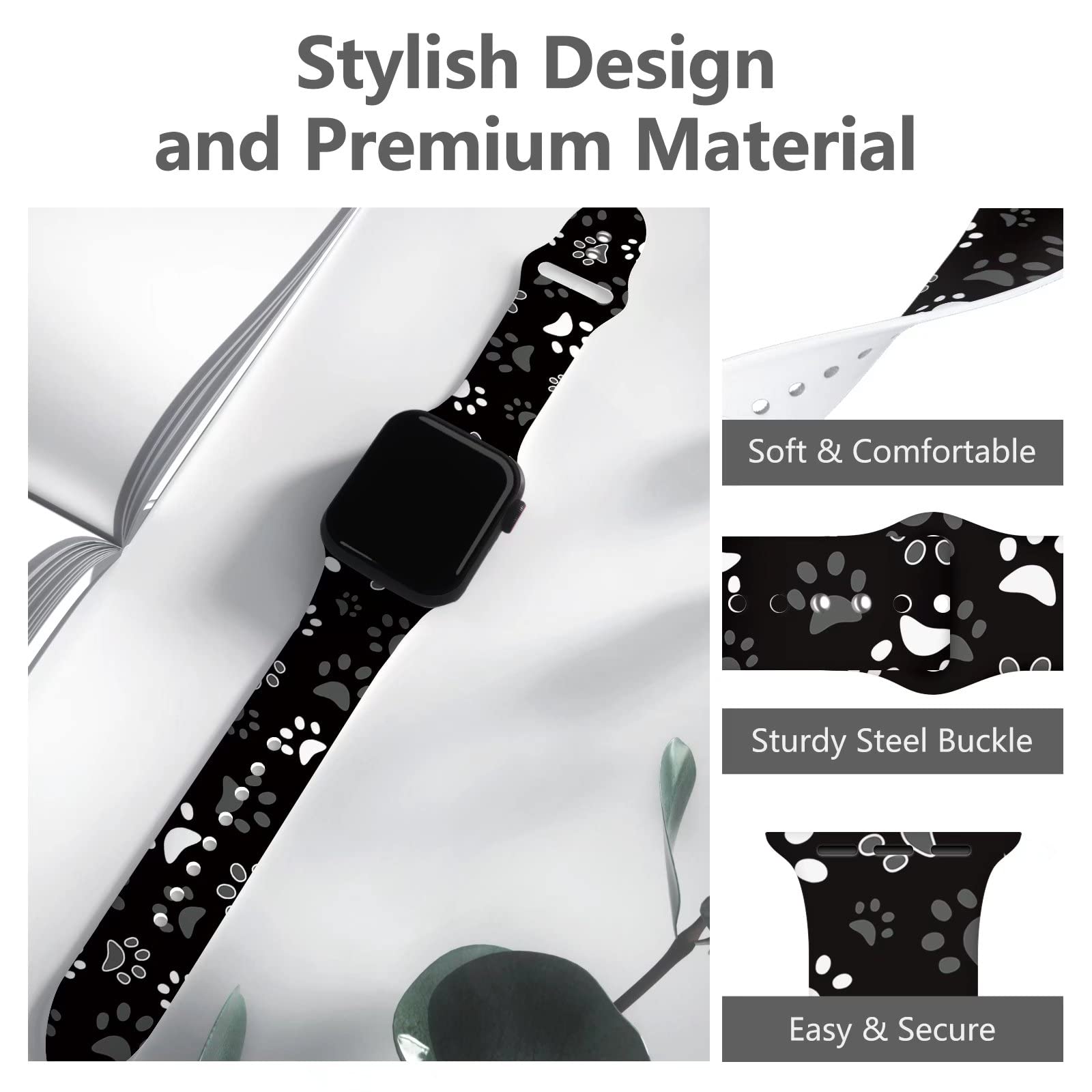 Dog Paws Sport Watch Band Compatible With Apple Watch 42Mm 44Mm 45Mm Women Replaceable Silicone Smartwatch Straps For Iwatch Ser