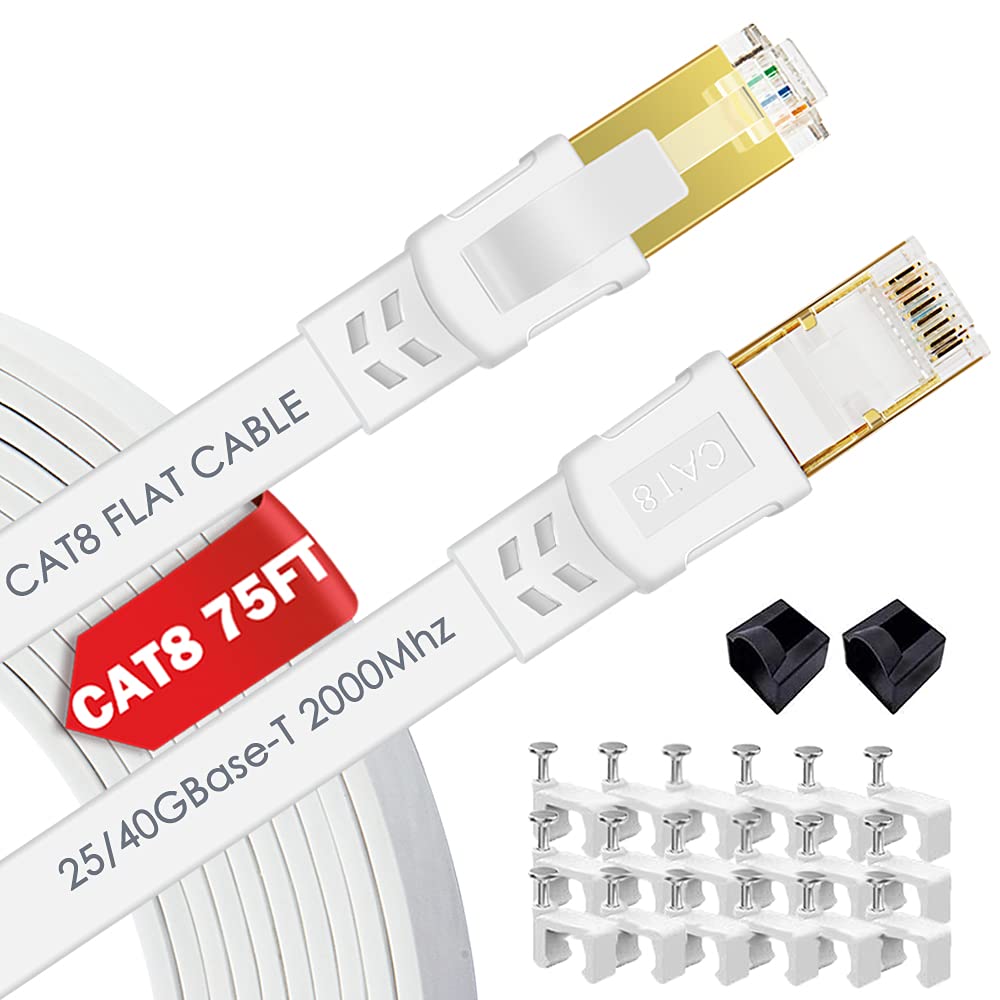 Qifguo Cat 8 Ethernet Cable 75 Ft Internet Network Lan Cable High Speed 2000Mhz 40Gbps Rj45 Cables For Gaming, Xbox, Ps4, Modem, Router   Compatible For Cat7/Cat6E/Cat5E Network   White