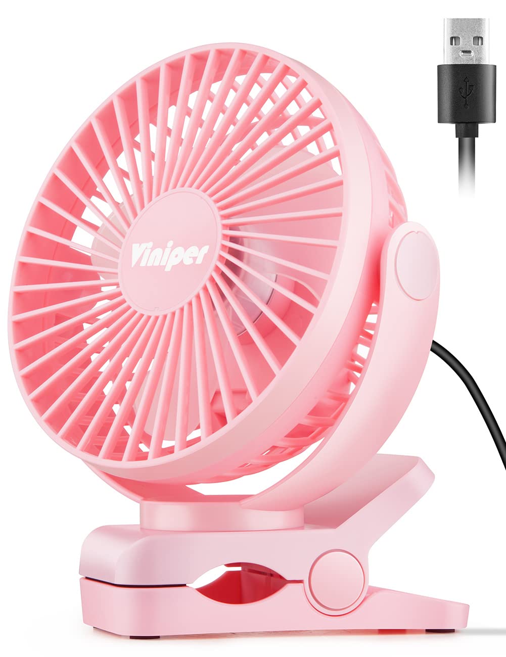 Viniper 6 inch USB Clip on Fan, Portable Small Desk Fan : 360 Rotation, 3 Speeds Wind Table Fan, Quiet Powerful for Home,Office 