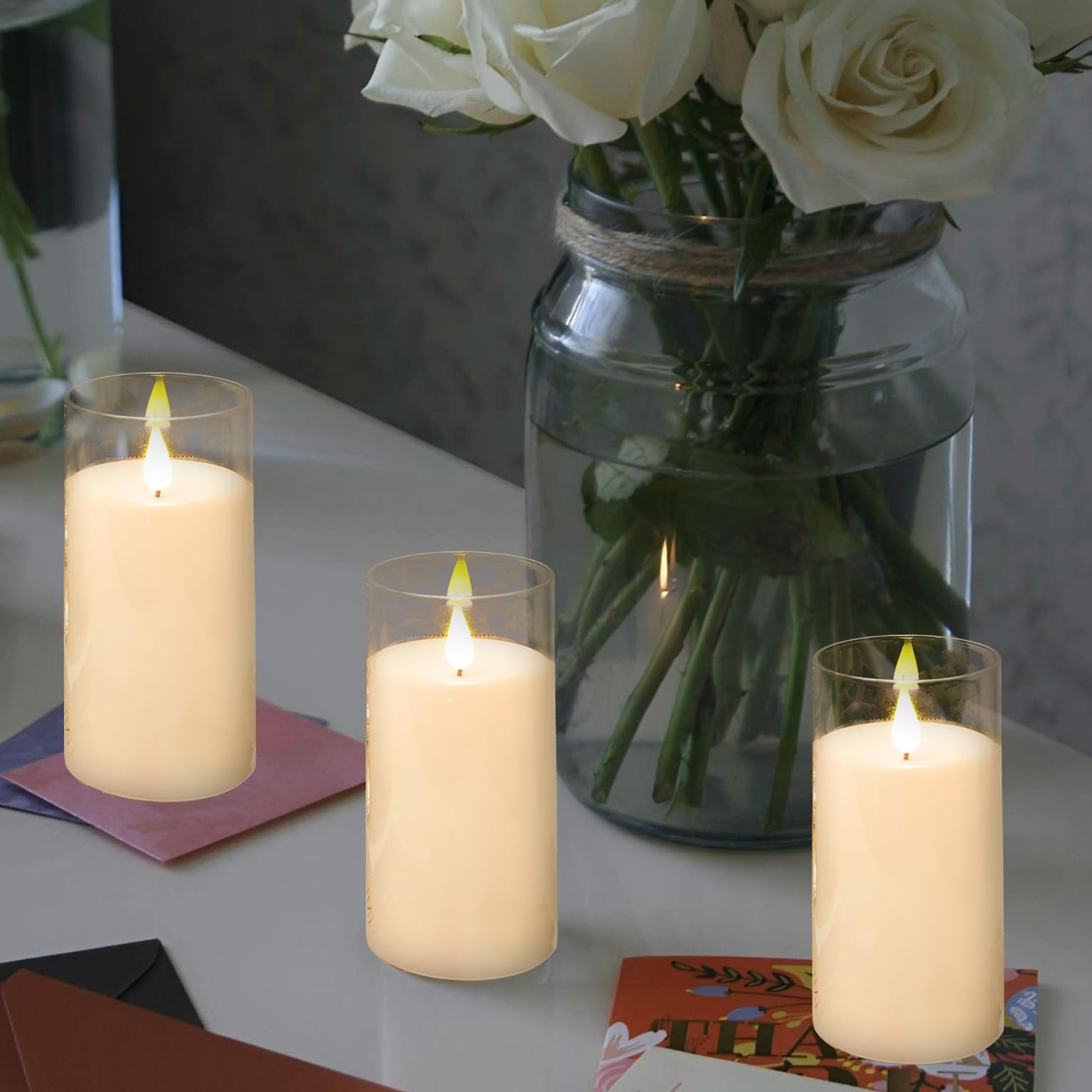 Niceme Acrylic Flameless Candles, Flickering Flameless Candles With Remote Control Timer Decorative Battery Operated Led Pillar