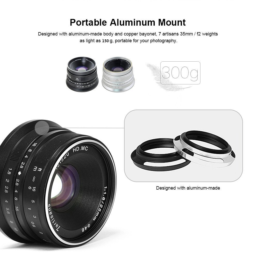 7Artisans 25Mm F1.8 Aps-C Manual Fixed Lens For Fuji Cameras X-A1 X-A10 X-A2,X-A3 X-At X-M1 Xm2 X-T1 X-T10 X-T2 X-T20 X-Pro1 X-P