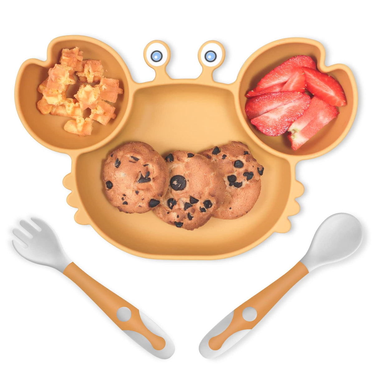 Rocced Suction Plates For Baby, Silicone Plates With Suction For Baby Divided, Baby Spoon Fork Set For Toddler Baby Dishes Kids