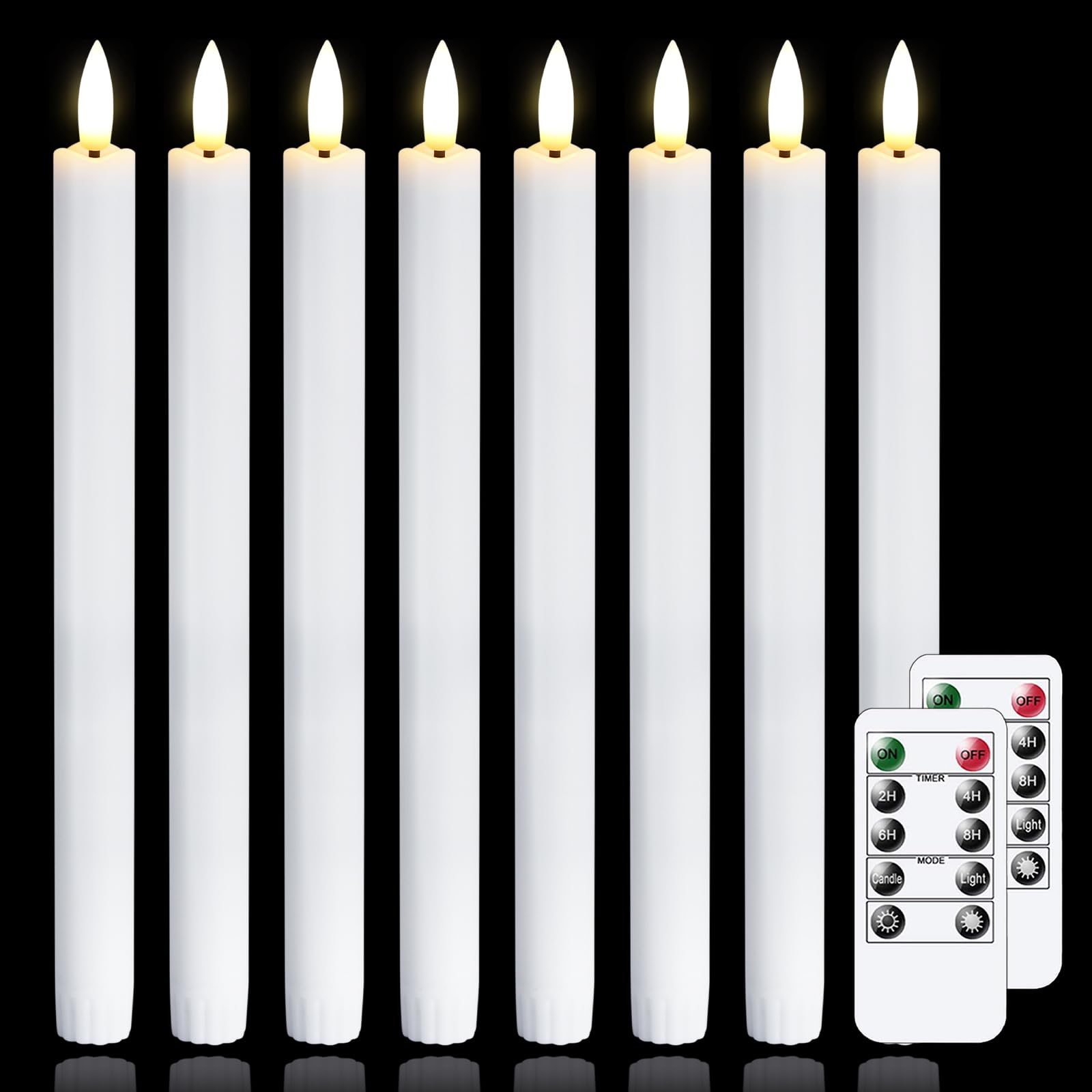 Ofurkedle Flameless Flickering 0.78 x10 Taper White Plastic Candles with Remote, LED Battery Operated Timer Window Tall Long Las