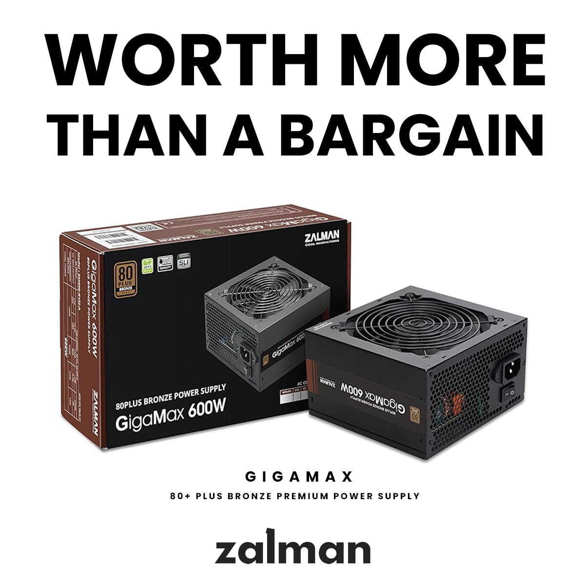 Zalman Gigamax 600W 80 Plus Bronze Certified Power Supply Atx Psu, 105 Capacitor, 120Mm Ultra Quiet Cooling Fan, Non-Modular, 5
