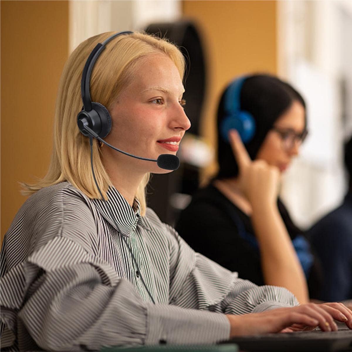 Rj9 Phone Headset For Office Phones With Noise Cancelling Microphone, Binaural Telephone Headsets Compatible With Cisco 8841 884