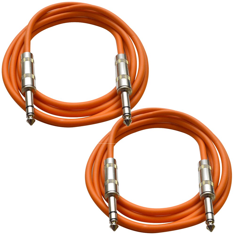 Seismic Audio - Satrx-6-2 Pack Of 6' 1/4'' Trs Male To 1/4'' Trs Male Patch Cables - Balanced - 6 Foot Patch Cord - Orange And O
