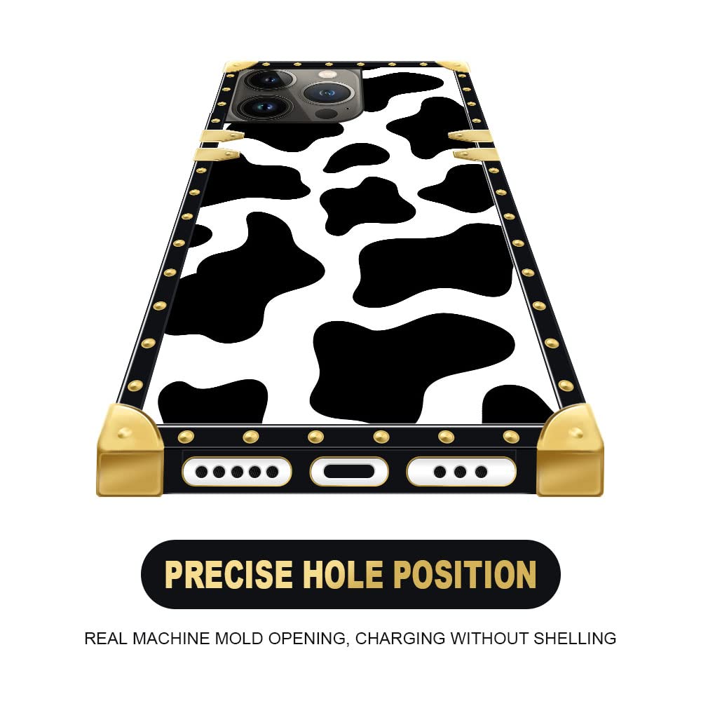 Pinsheng Phone Case Compatible with iPhone 14 Pro Max, Cow Print Square Shockproof TPU Metal Corner 6.7 inch