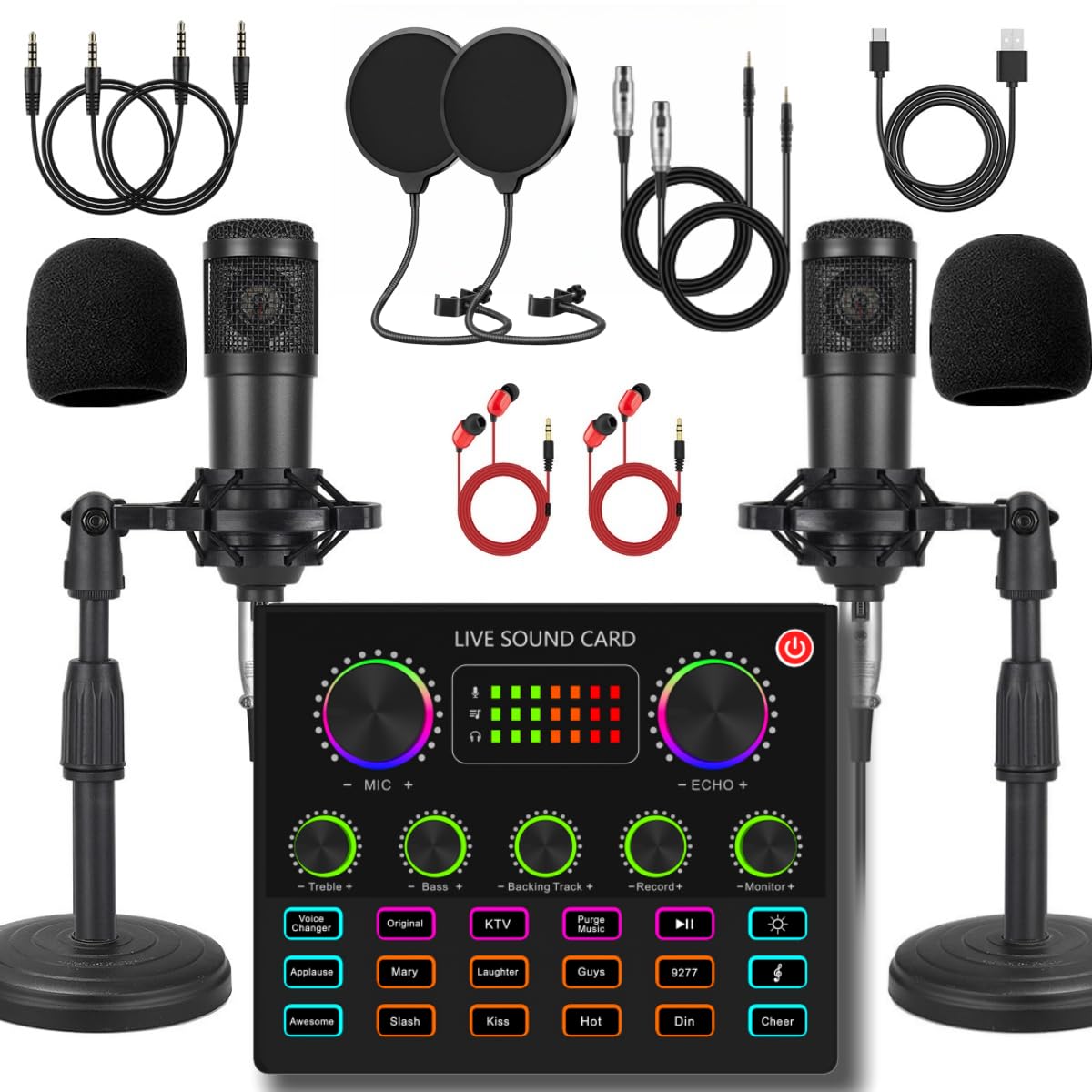 V8max Podcast Equipment Bundle for 2, Voice Changer with BM-800 Podcast Microphone Bundle - Condenser Microphone Perfect for Pod
