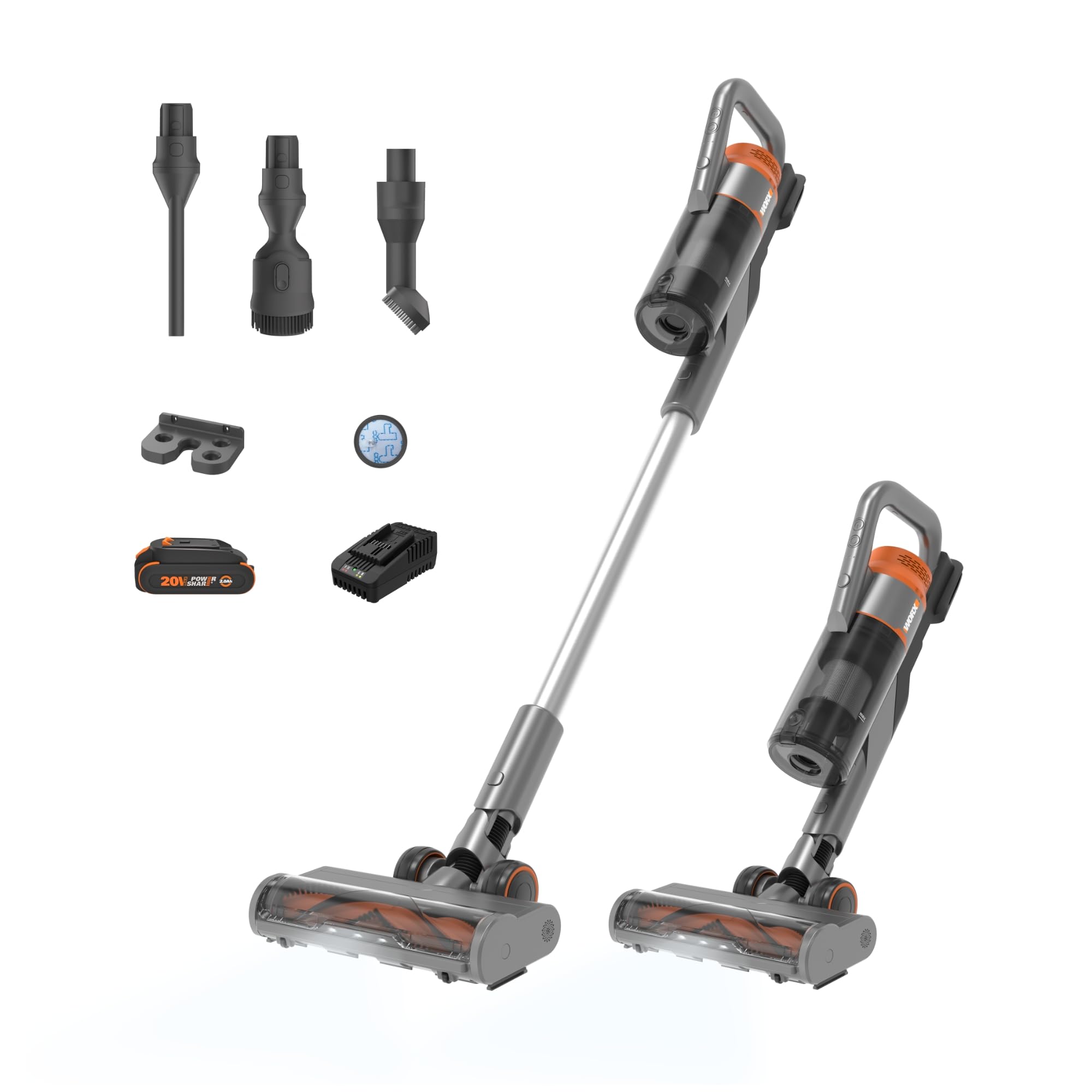 WORX 20V Cordless Stick Vacuum, Powerful Cordless Vacuum Cleaner 25Kpa High Suction for Pet Hair, Lightweight Handheld Vacuum Cl