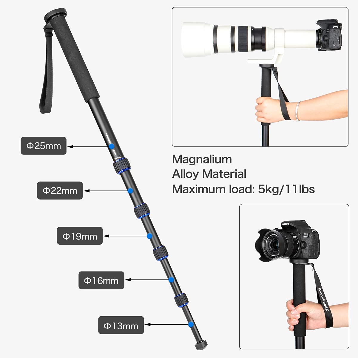 Koolehaoda Professional 65 Inch Camera Aluminium Monopod With Folding Three Feet Support Stand