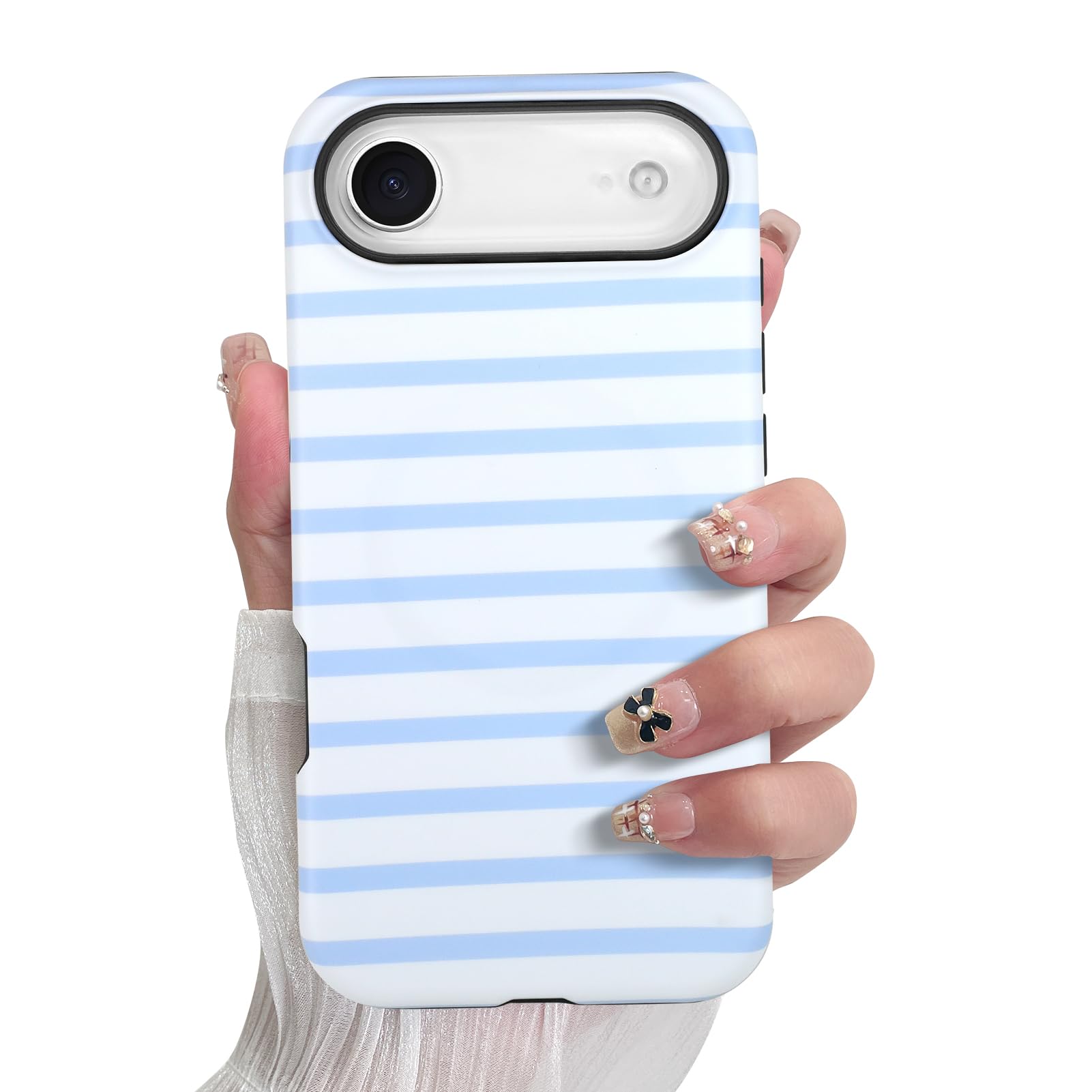 SOKAD Magnetic Horizontal Stripes Phone Case for iPhone Air, Cute Light Blue Striped Line Pattern Compatible with Magsafe Matte 