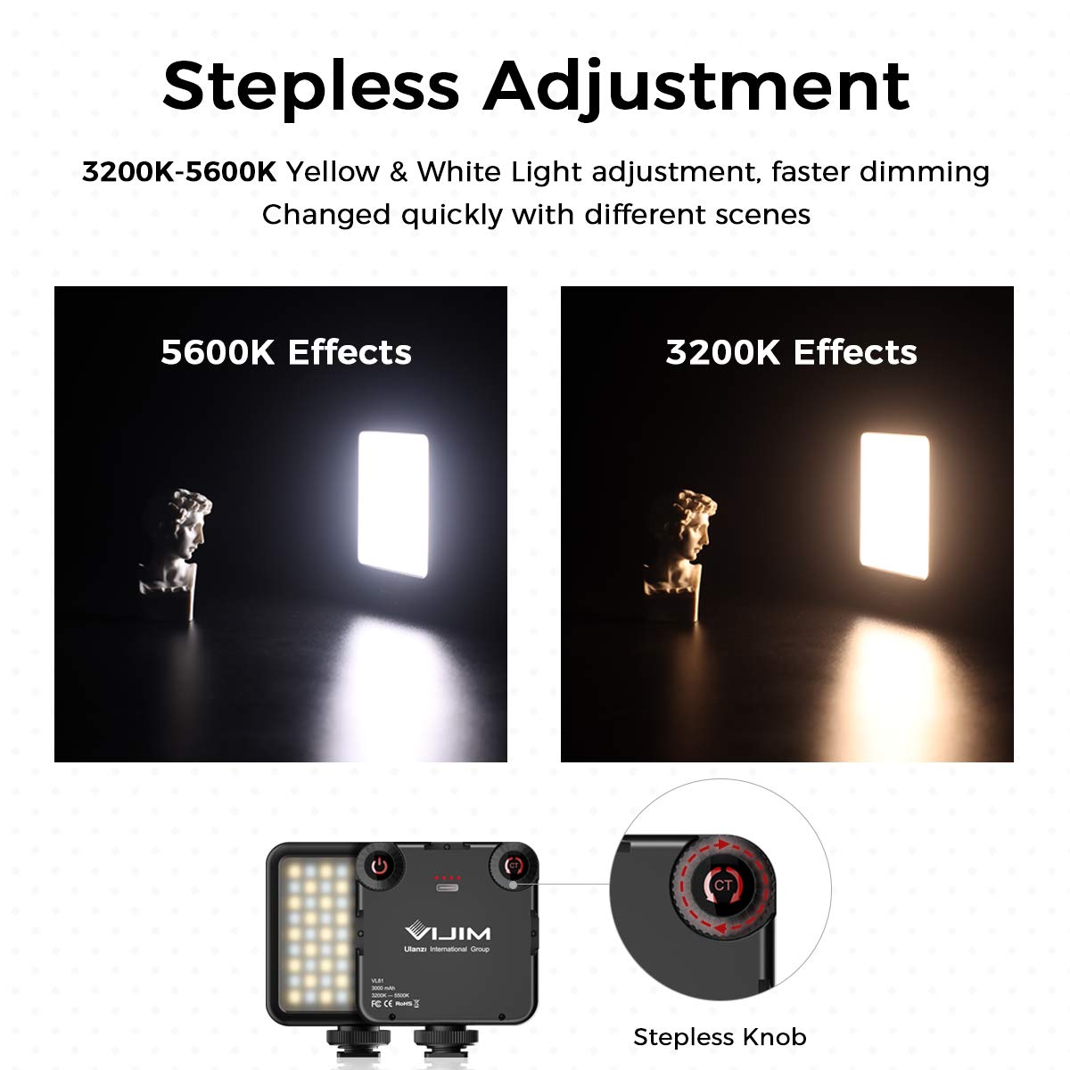 Vl 81 Led Video Light W Softbox, Portable Light For Photography Cold Shoe On Camera Video Lights Cri95+ 3200K 5600K Bi Color 300