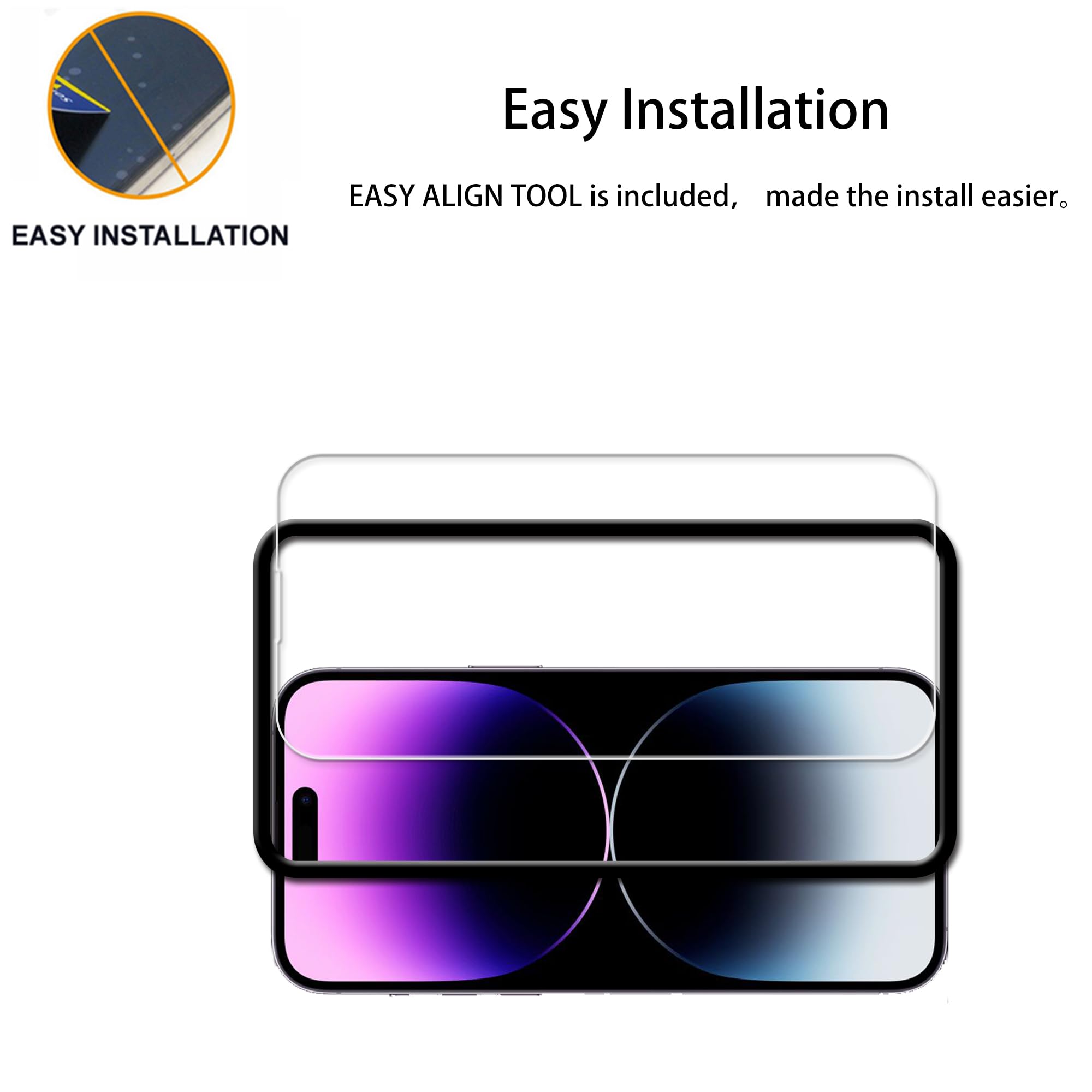 Hkkais Easy Alignment Frame Designed For Iphone14 Pro Tempered Glass Screen Protector Film 3 Pack