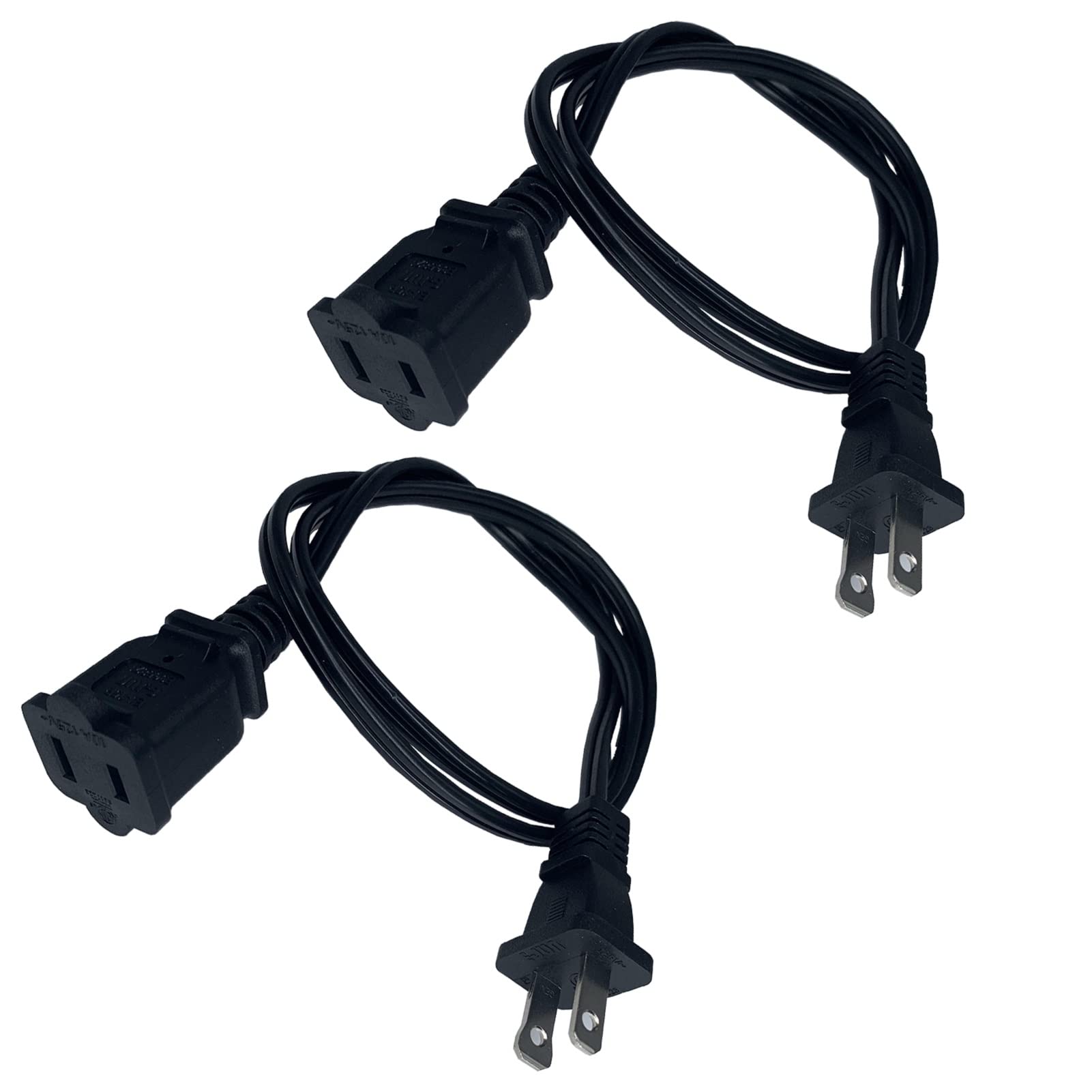 Short Extension Cord, 3 Feet Extension Cord Black For Indoor, Small Extension Cords Polarized Us 2 Prong Male Female Extension P