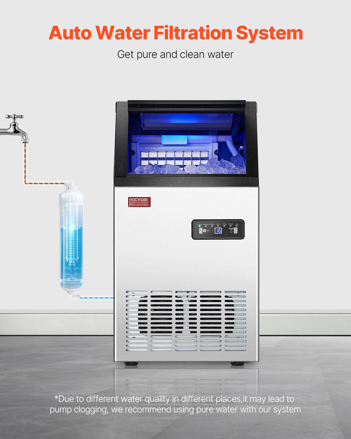 Vevor 80Lbs/24H Commercial Ice Maker Machine With Drain Pump, 28Lbs Storage Capacity Ice Maker, 36 Ice Cubes In 15 Minutes, Led