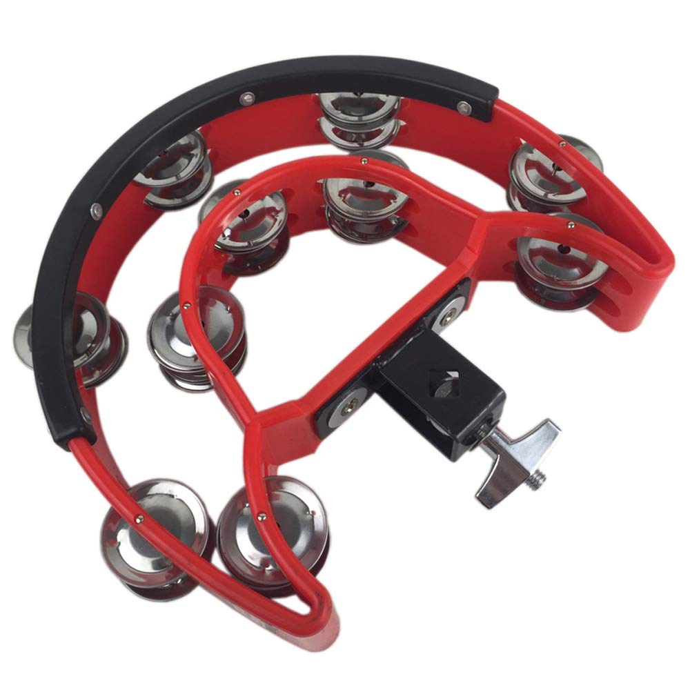 Drum Set Tambourine With Mounting Eye Bolt,Hi Hat Tambourine(Black,Red) (10 Double Rows Of Jingles, Red)