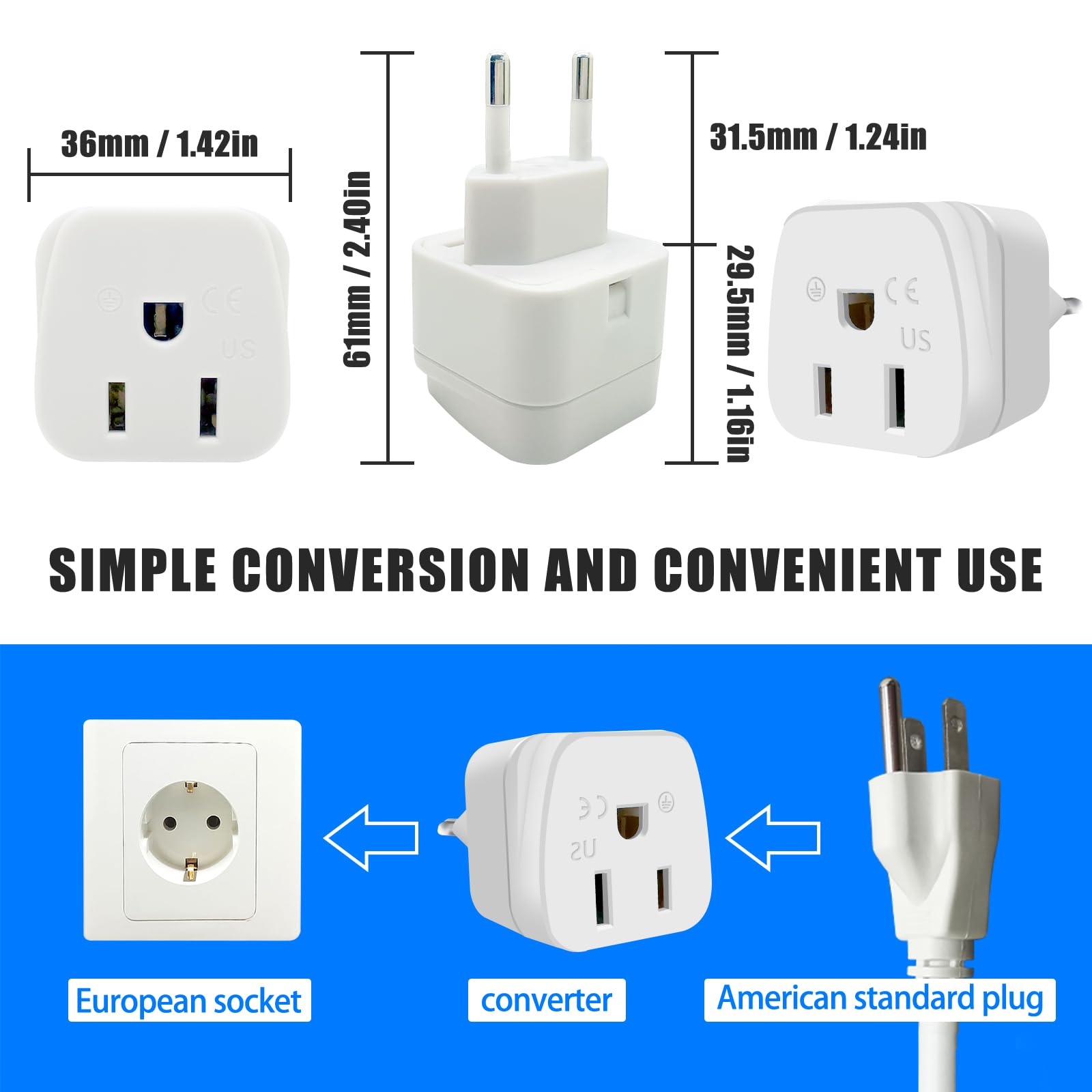 European Travel Plug Adapter, Type C Adapter, 2 Pack Us To Europe Plug Adapter, Adapter For Europe Plug, European Plug Adapter,