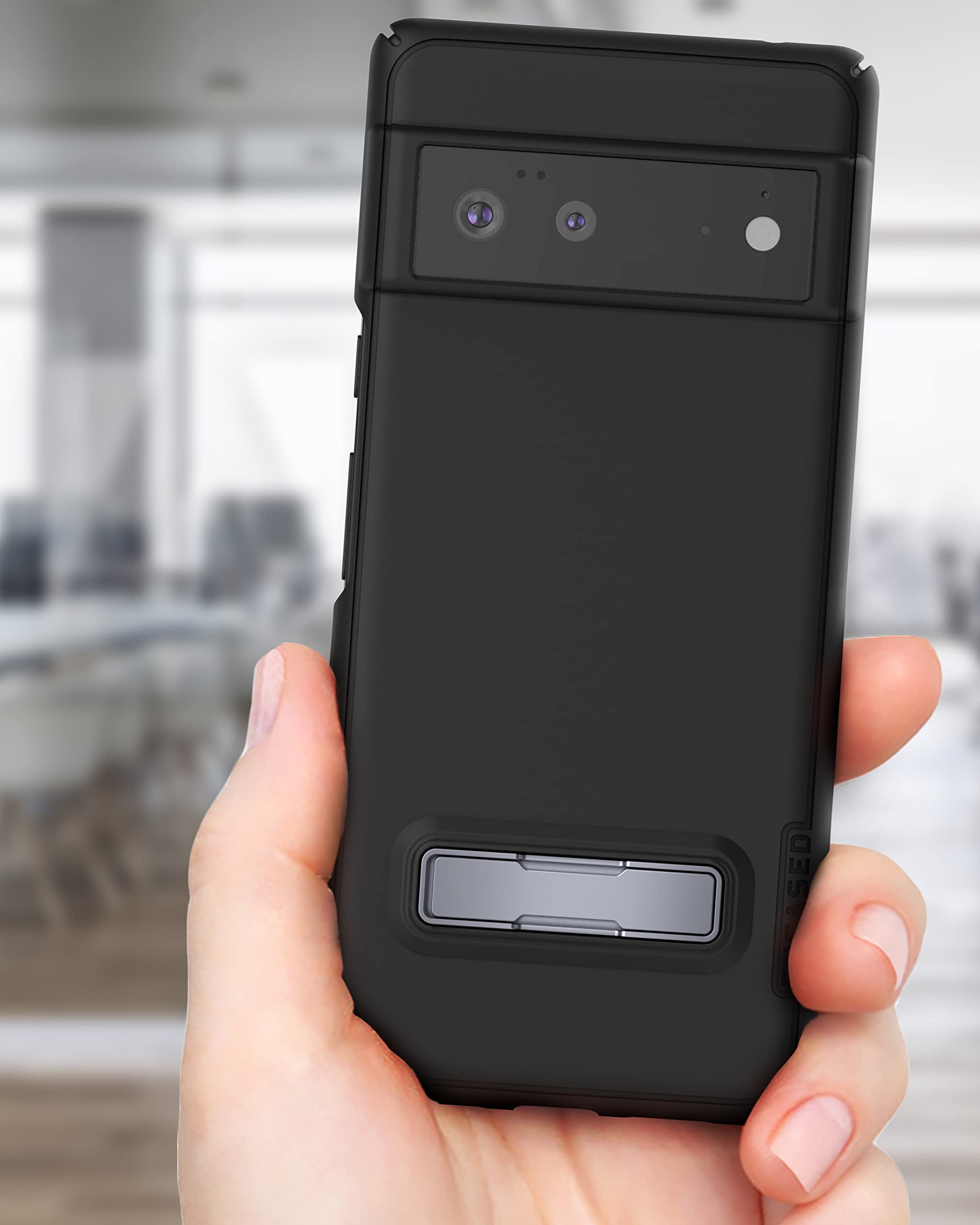 Encased Slimline Designed For Google Pixel 6 Belt Clip Case With Kickstand (2021) Ultra Thin Case With Holster (Black)