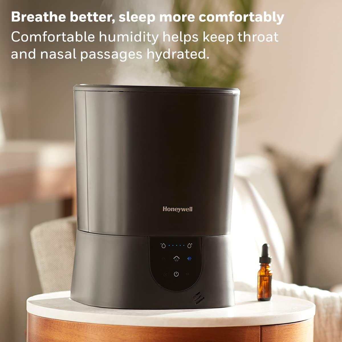 Honeywell Easy-to-Care Warm Mist Humidifier - 1.5 Gallon, Medium Room, Black, Top Fill, Filter Free for Home or Office