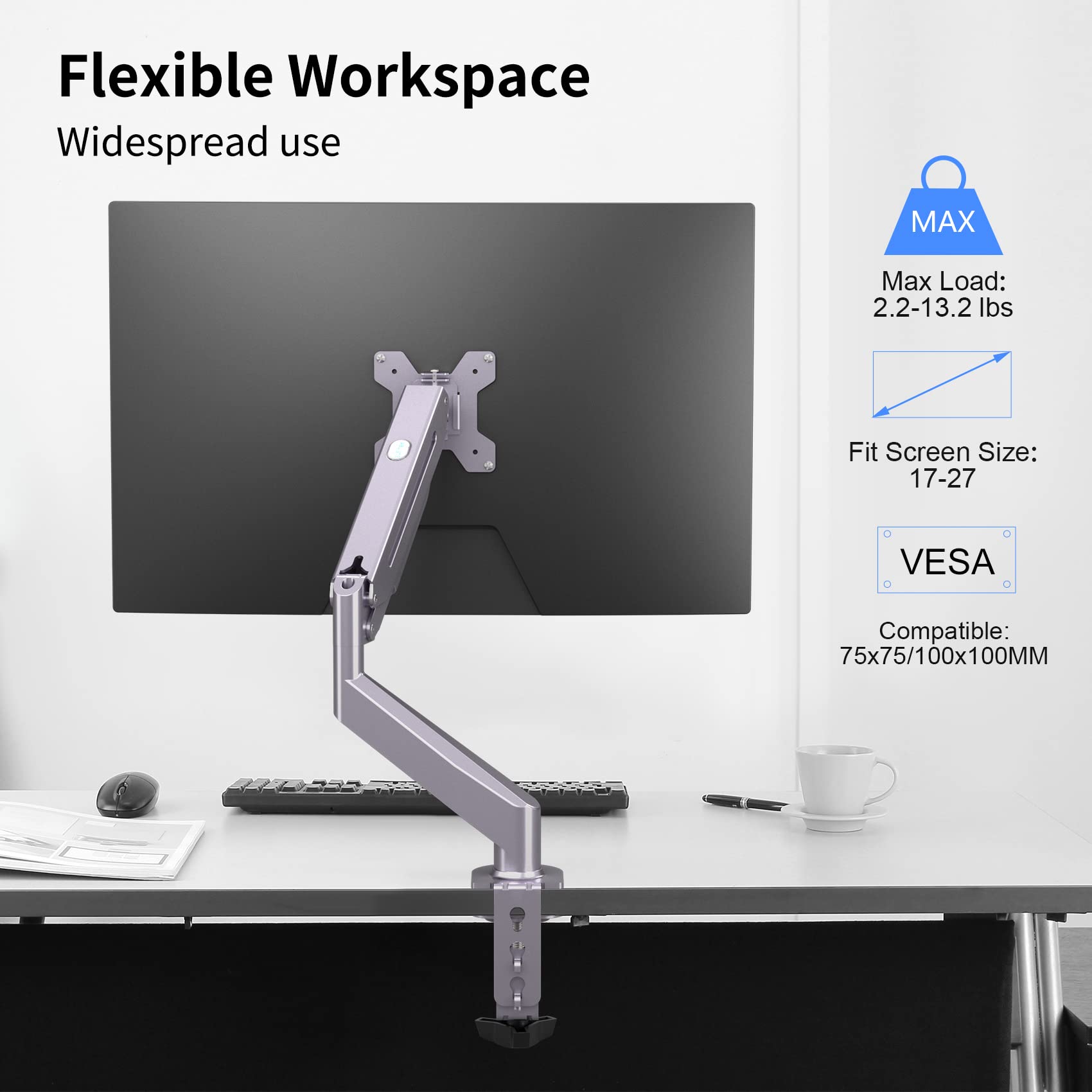 Suptek Monitor Mount Single Monitor Mount Stand,Gas Spring Monitor Arm Desk Mount Fully Adjustable Fits 17 20 22 23 24 26 27 Inc
