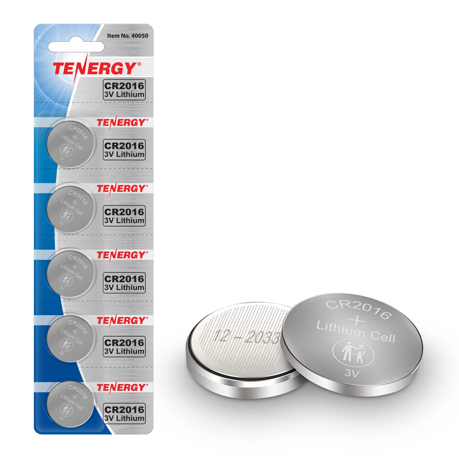 Tenergy CR2016 Battery, CR2016 3V Lithium Battery Watches, Key Fobs, Calculators, Medical Devices, and More, 5 Count (Pack 1)