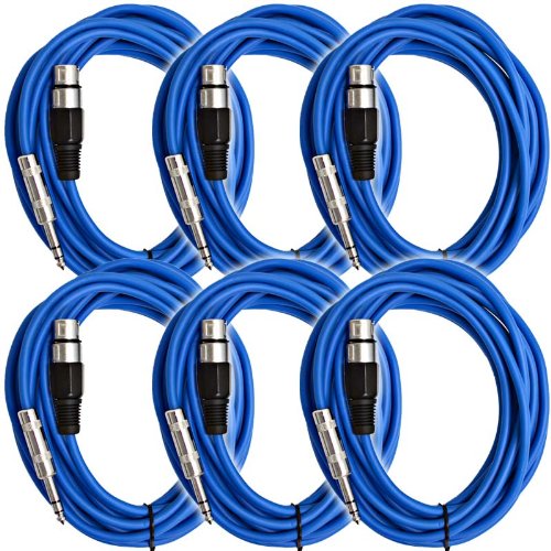 Seismic Audio - Satrxl-F25Blue-6Pack - 6 Pack Of 25 Ft Xlr Female To 1/4'' Trs Patch Cable Snake Cords Balanced - Blue