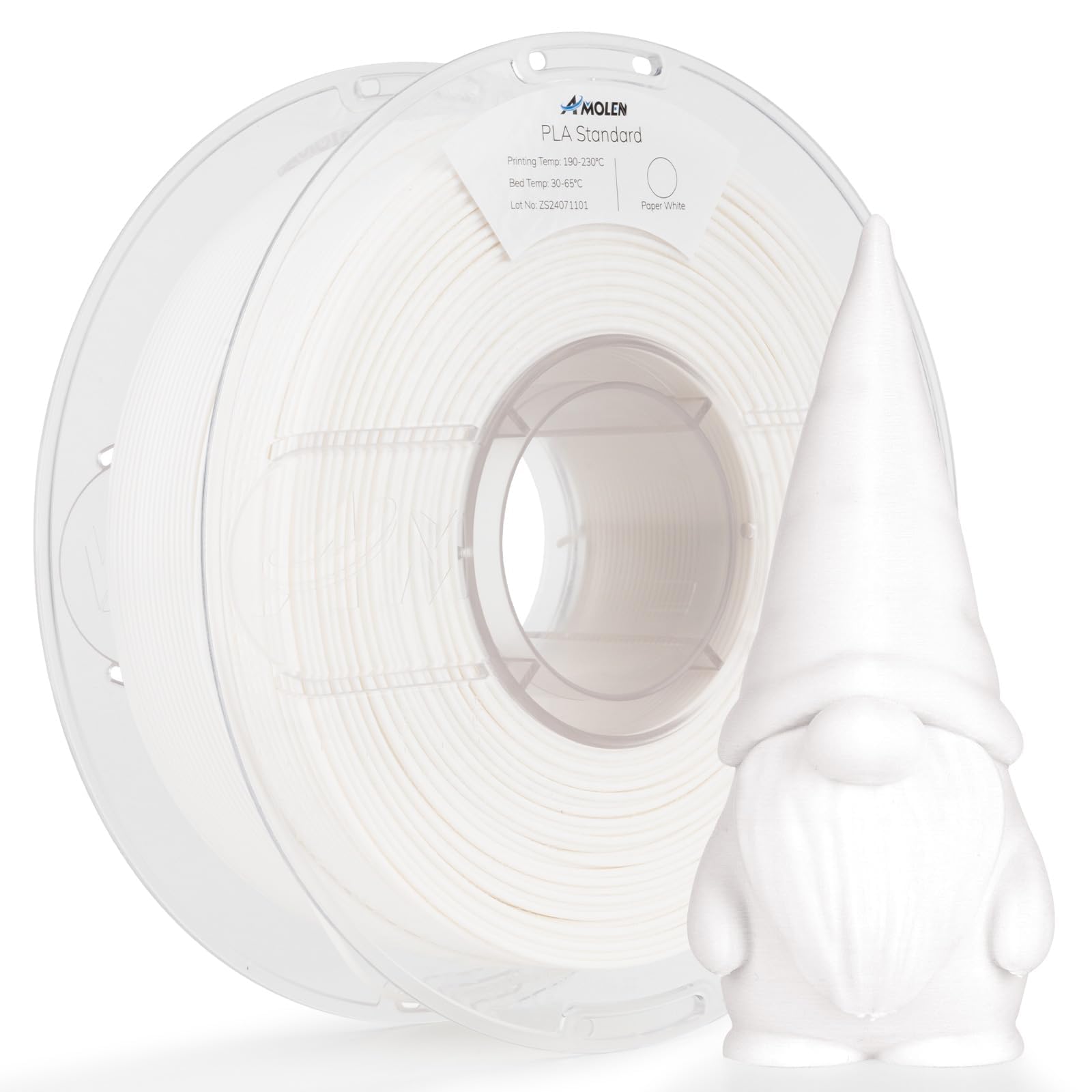AMOLEN 3D Printer Filament PLA, True High Speed 600mm/s 1.75mm PLA Filament Paper White PLA, 1KG/2.2lb, Dimensional Accuracy +/-