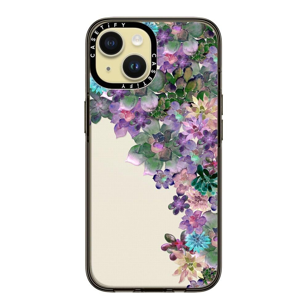 Casetify Compact Case For Iphone 15 [2X Military Grade Drop Tested / 4Ft Drop Protection]   My Succulent Garden   Clear Black