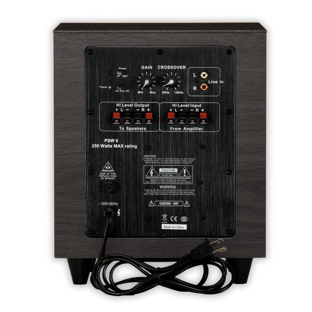 Acoustic Audio Psw 6 Down Firing Powered Subwoofer (Black)