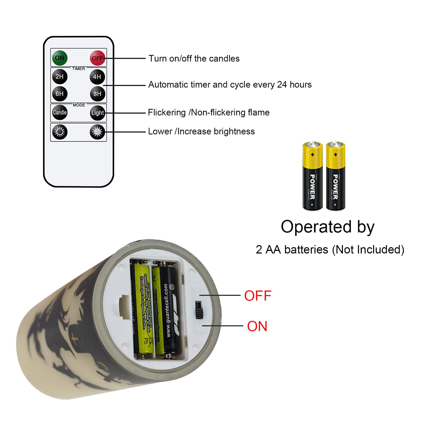 Lasumora Halloween Flameless Candles With Remote Timer, Scarecrow Raven And Flying Witch Decals Set Of 3, Battery Operated Hallo