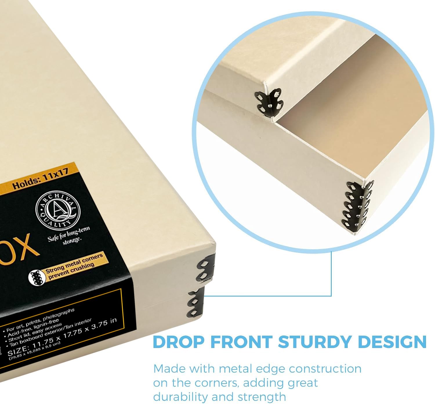 Lineco, 11X17 Tan Museum Archival Storage Box, Acid Free With Metal Edge. Preserves Picture Longevity, Organize Photos Or Docume