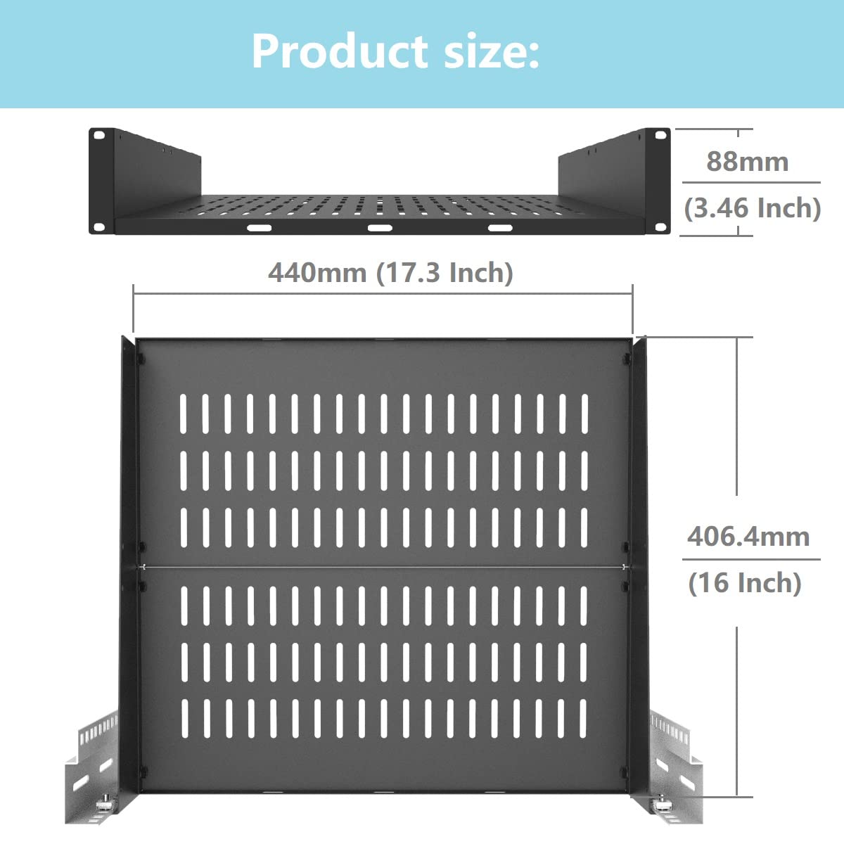 Jingchengmei 2U 19 Inch Universal Vented Rack Mount Cantilever Server Rack Shelf 16 Inch Deep  Disassembled Black (2U16Ind)