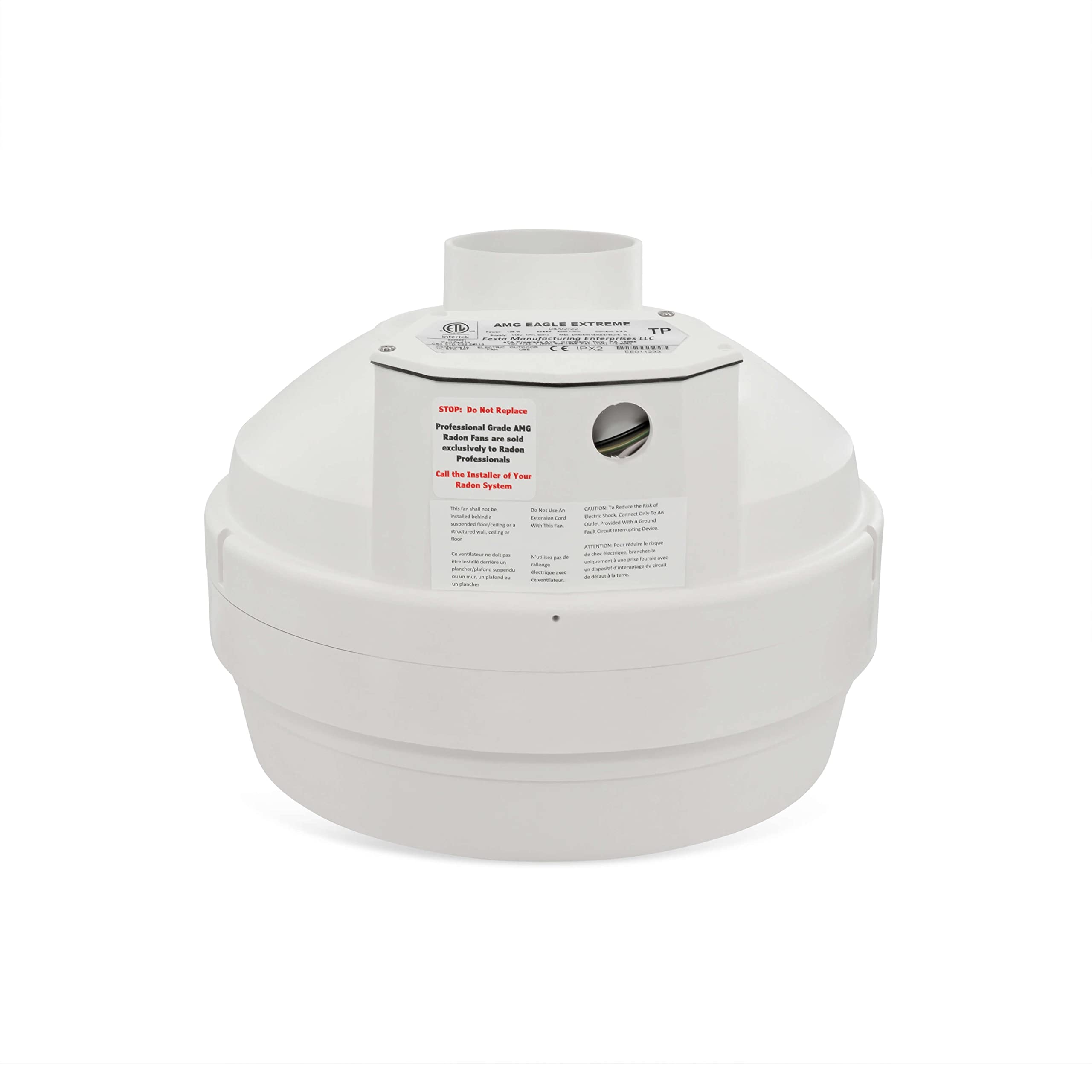 Festa AMG Radon Fans 304 CFM Inline Duct Fan - Quiet, Energy Efficient, White, Model AMG Eagle Extreme, Waterproof Resin