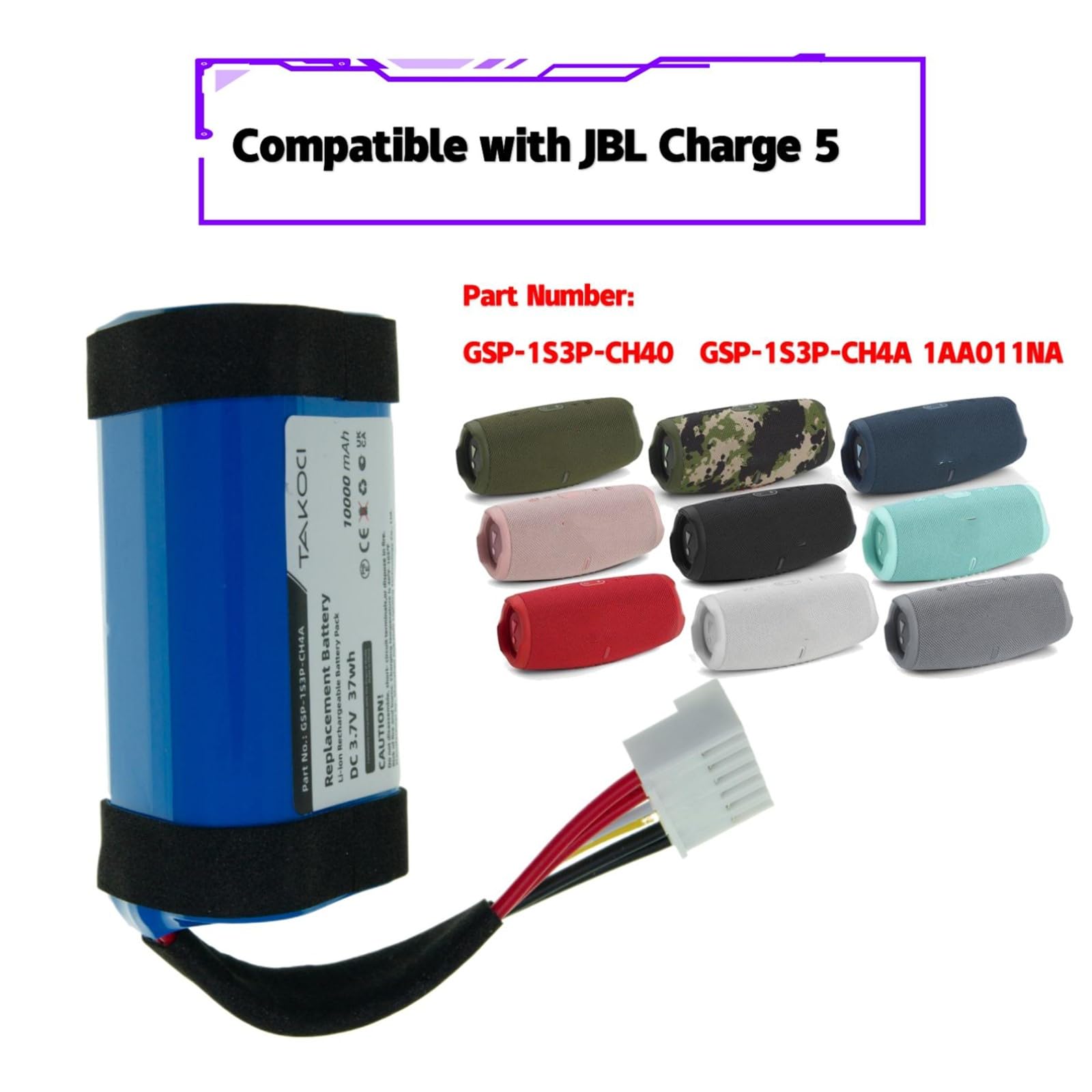 Youejoeq 10000Mah Jbl Charge 5 Battery Replacement Battery For Charge 5 Wireless Bluetooth Speaker, Fits Part No Gsp 1S3P Ch4A G