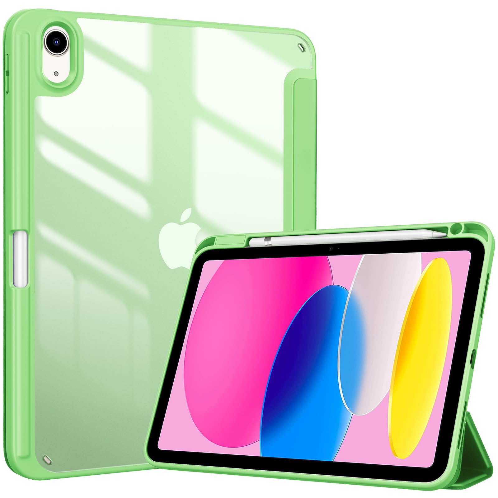 Procase For Ipad (A16) 11Th Generation 11 Inch 2025/10Th Generation 10.9 Inch 2022 Case With Pencil Holder, Hybrid Ipad 11 10 Case With Clear Back, Supports Auto Wake/Sleep  Green