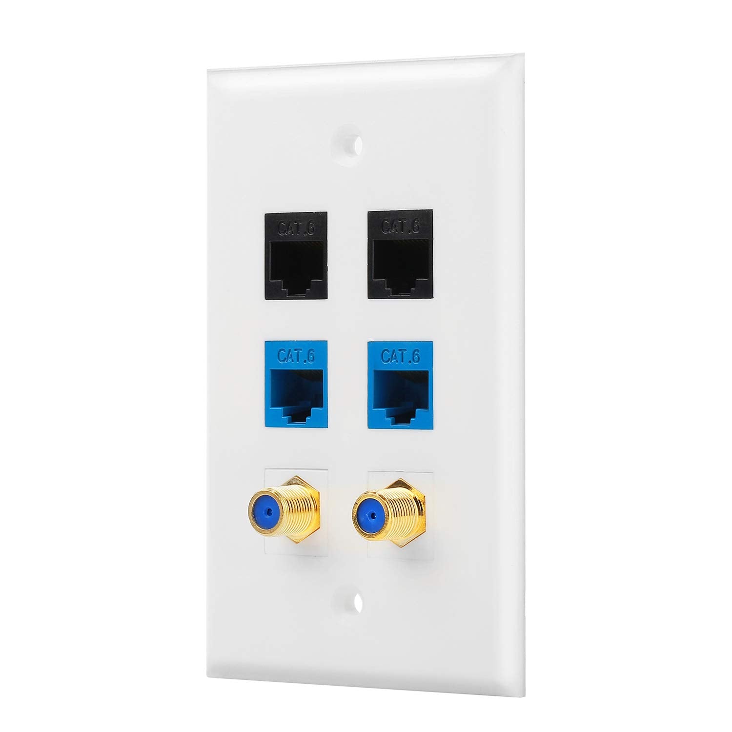 Ibl 2 Port Gold Plated Coaxial Tv Cable F Type + 4 Port Cat6 Ethernet Female To Female Jack Wall Plate In White