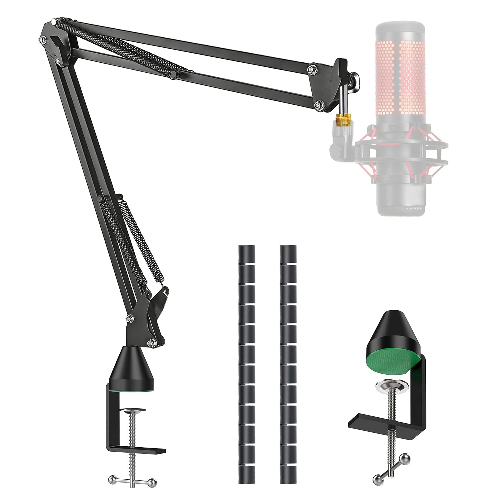 YOUSHARES Mic Boom Arm Compatible with HyperX Quadcast S Microphone   Upgraded Adjustable Scissor Mic Boom Arm Stand with Pyramid Base
