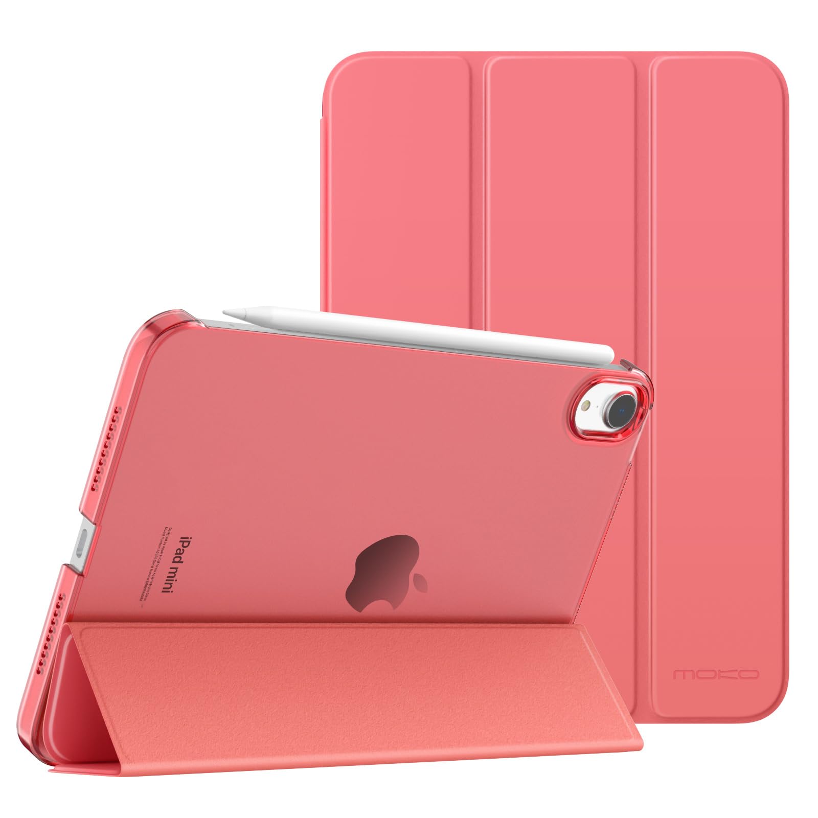 MoKo for iPad Mini 7 (A17 Pro) Case 2024,iPad Mini 6 Case 2021,8.3 inch iPad Mini 7th/6th Generation Case,Slim Lightweight Hard Back Shell Stand Cover for iPad Mini 2024 with Touch ID, Guava Color