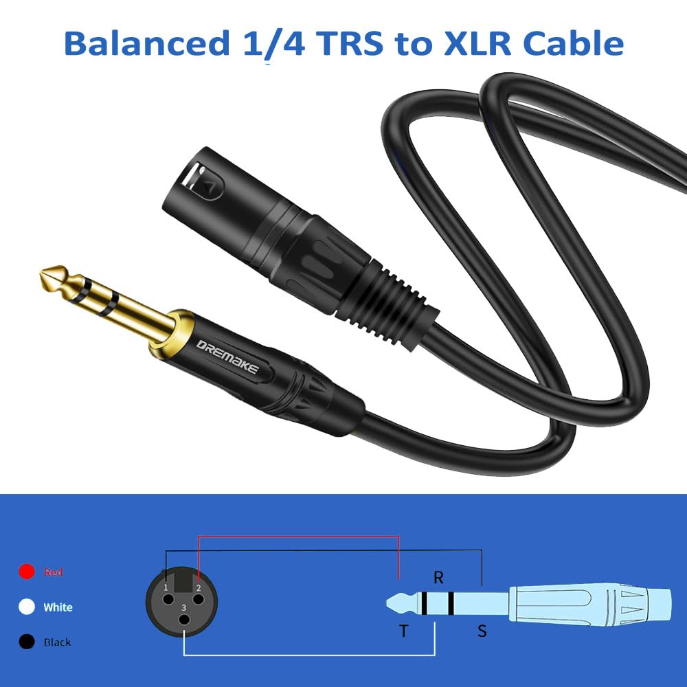 Dremake 20 Ft 6.35 Mm 1/4 Inch Trs Male To Xlr Male Audio Stereo Mic Cable   Gold Plated 1/4 Inch Male To Xlr Male Balanced Cabl
