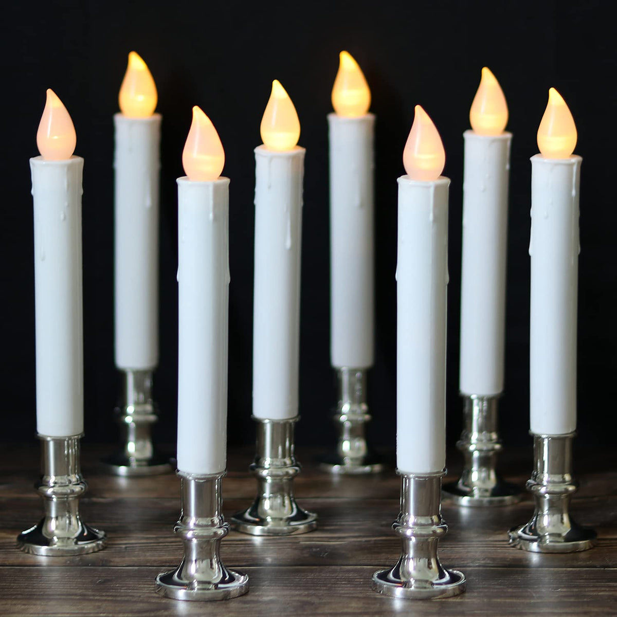 Dromance 9'' Flameless Window Taper Candles Battery Operated With 8-Key Remote And Timer, 8 Pack White Christmas Holdiay Window 