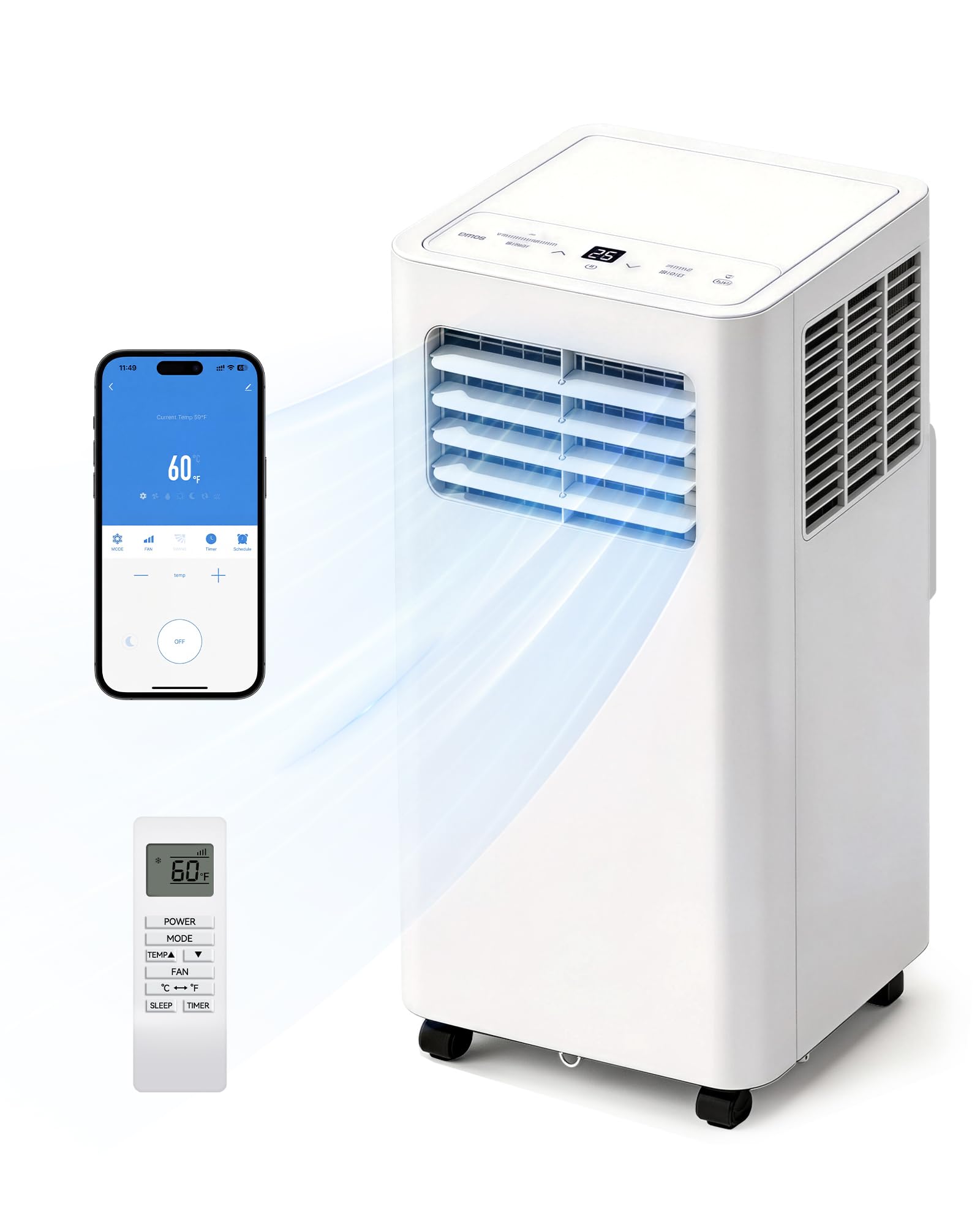 Feelfunn 14000 BTU Portable Air Conditioner, 3-in-1 Cools 750 Sq.Ft, Quiet AC with Fan & Dehumidifier, App/Remote Control, LED D