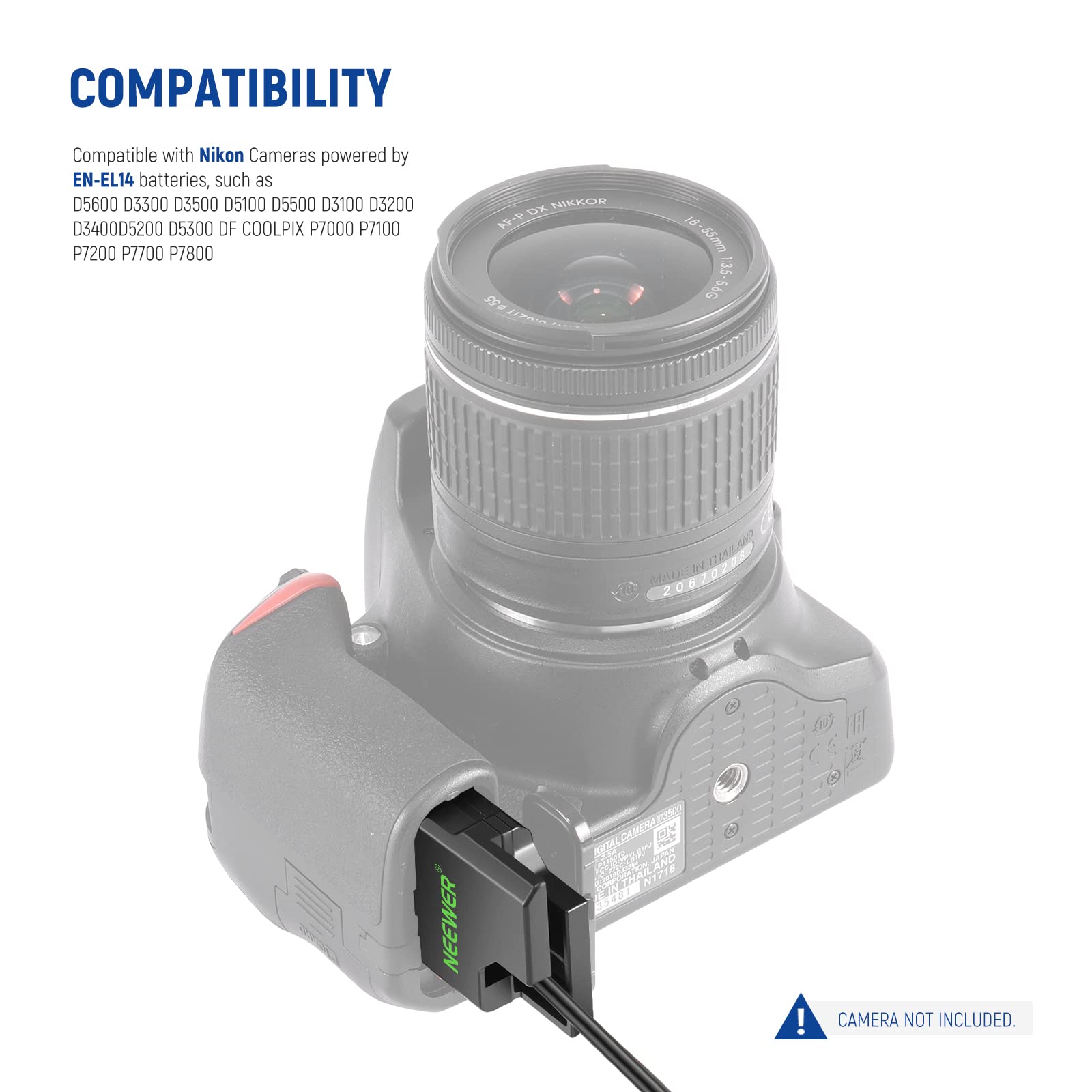 Neewer Replacement For En El14 Dummy Battery With Ac/Dc Coupler Power Adapter, Ep 5A Power Supply Compatible With Nikon D5600 D3