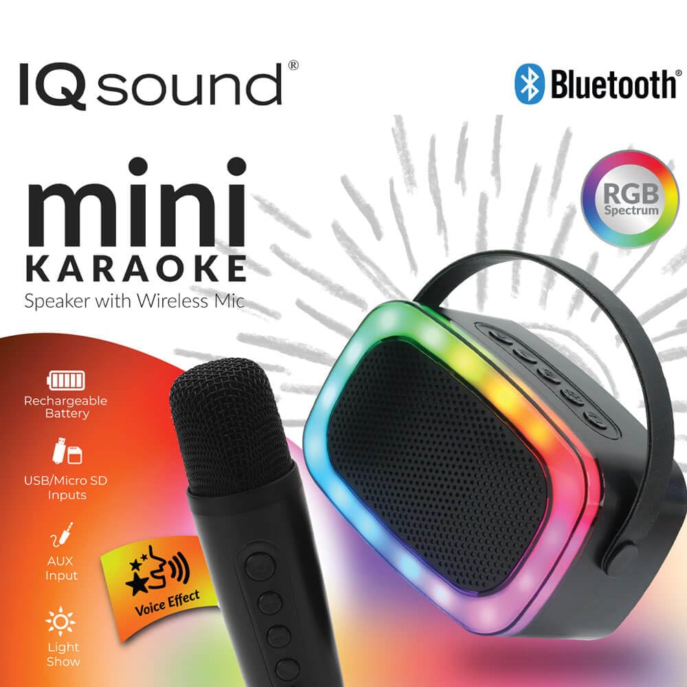 Iq Sound Iq-908K Mini Karaoke Bluetooth Speaker With Wireless Microphone, Rgb Lights Surround, Fun Voice Changing In Rechargeabl
