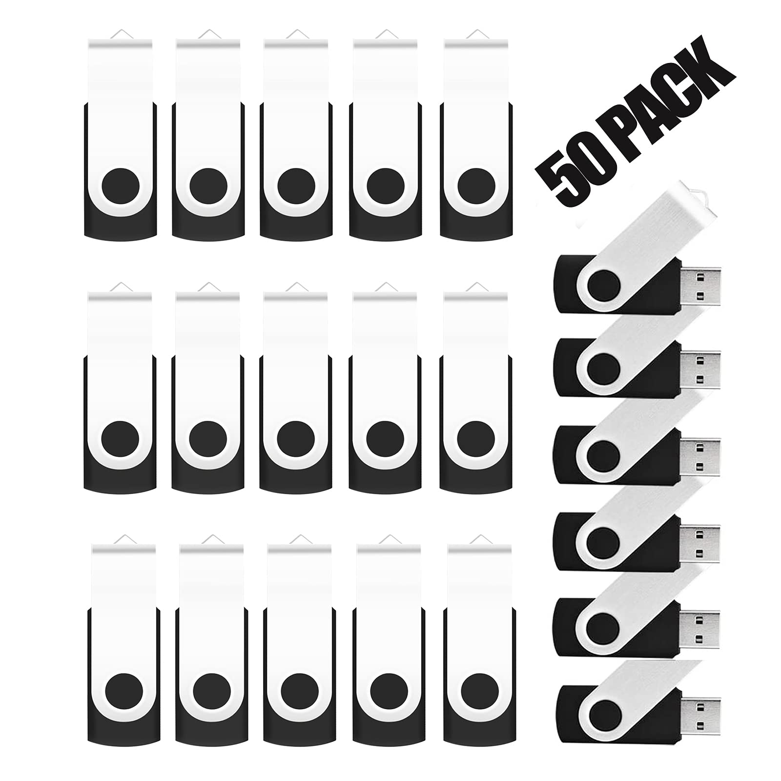 Eastbull 50Pcs 1Gb Bulk Flash Drives Usb 2.0 1Gb Flash Drives Pack Thumb Drives Bulk Swivel Bulk Usb Drives, Black